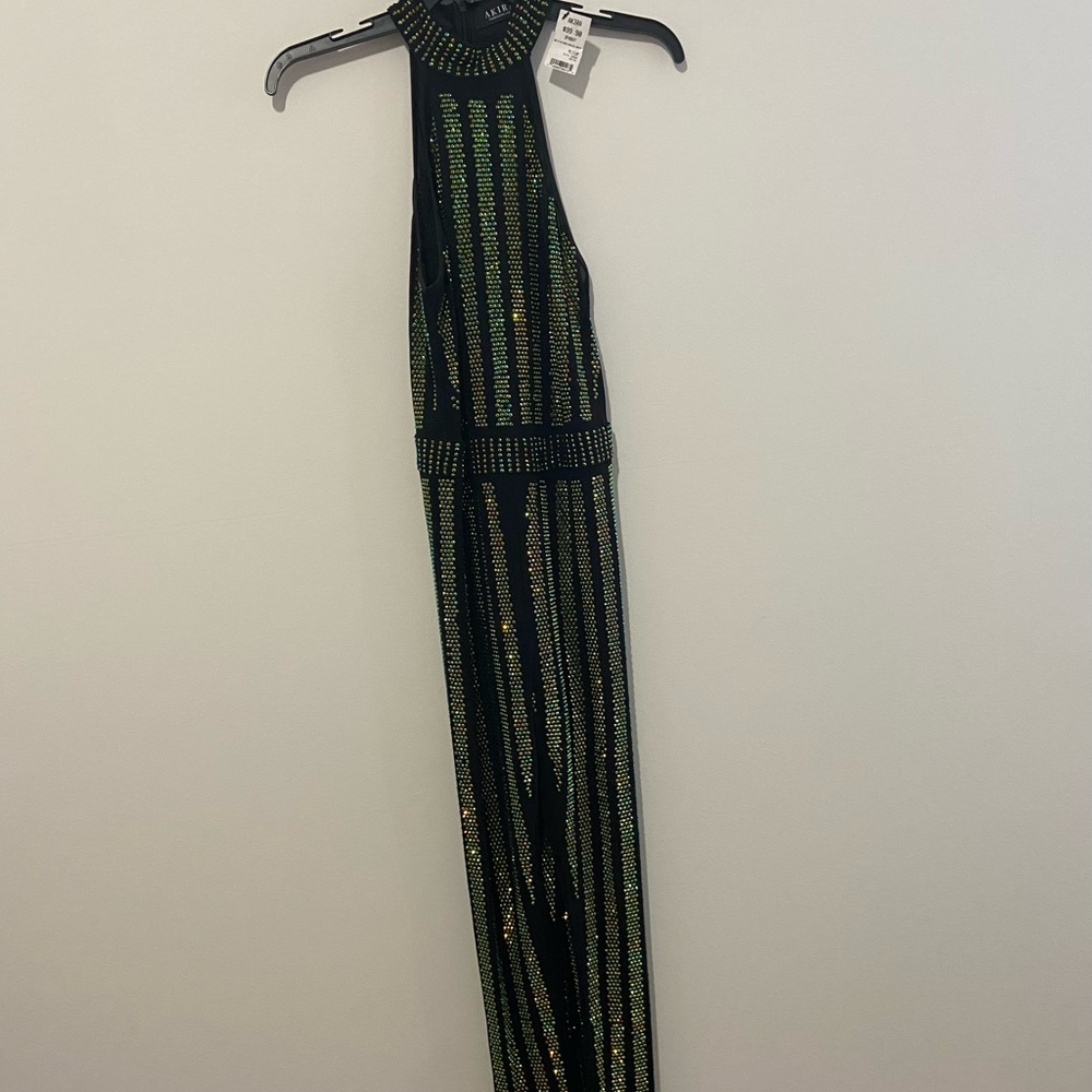 Rust of your tongue bedazzled jumpsuit black and green size Medium Brand NWT